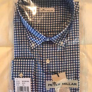Peter Millar NWT Blue Gingham Button Down XXL LS